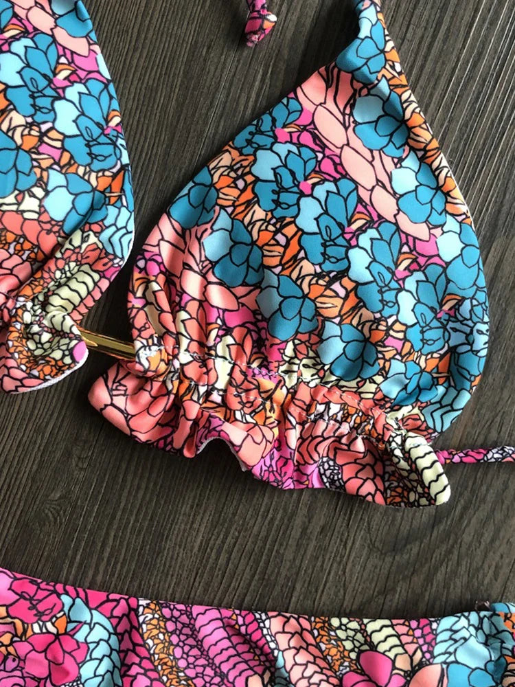 Floral Pattern Push-Up Bikini Set for Women - 6