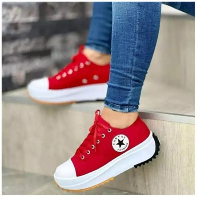 Women's Plateau Sneakers | Casual Thick Sole White Shoes - 6