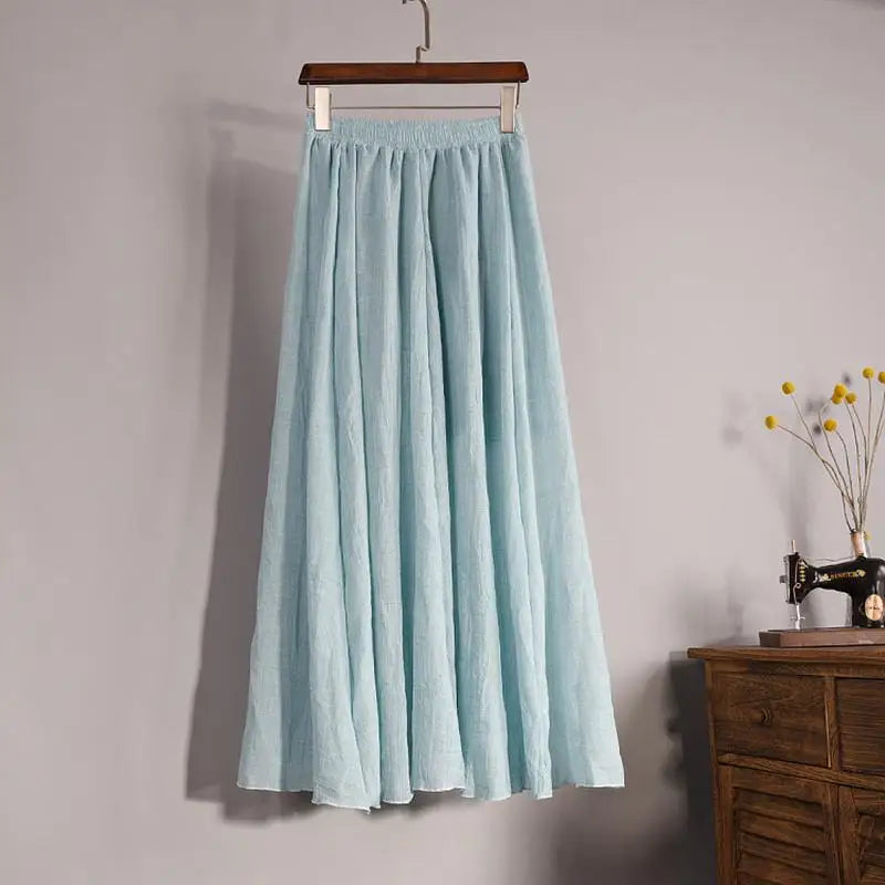 Women's Linen Skirt High Waist Pleated Summer Style - 14