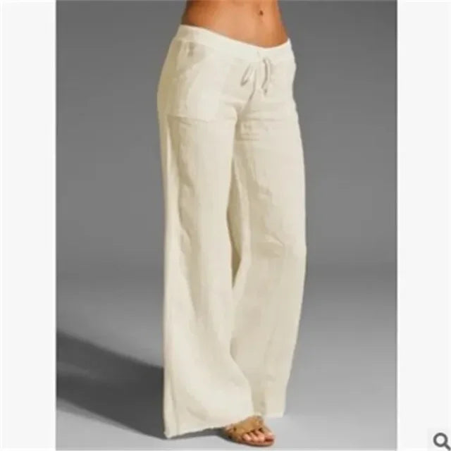 White Linen Wide Leg Pants for Women | Summer Casual Trousers - 7