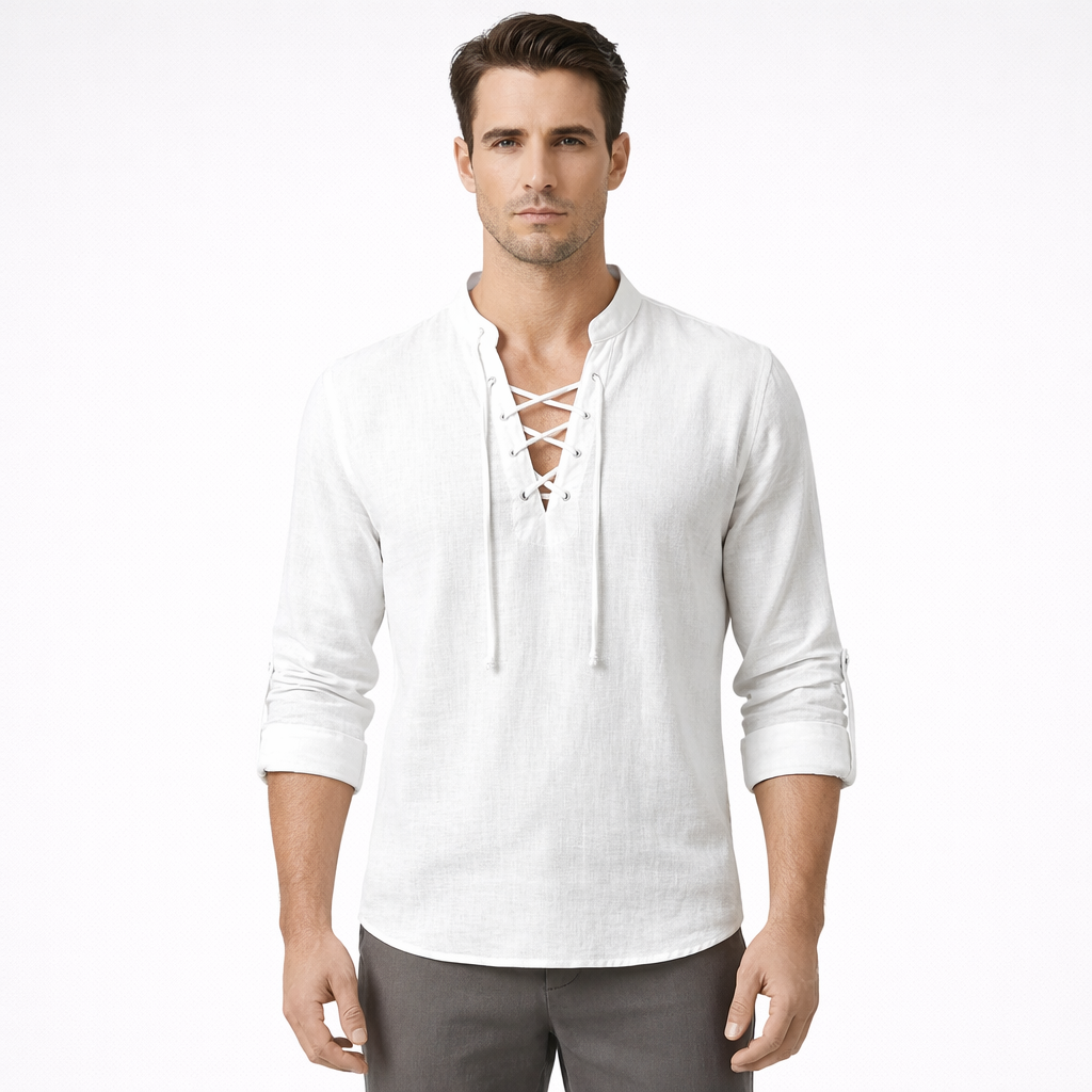Men's Lace-Up V-Neck T-Shirt | Summer Casual Shirt - 7