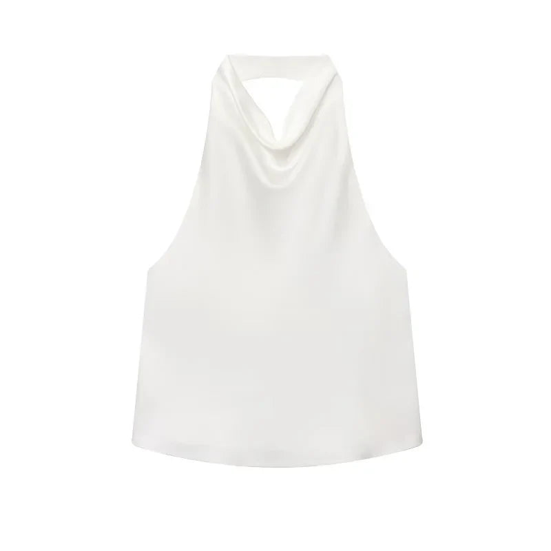 Black Satin Halter Top | Women's Going Out Top - 9