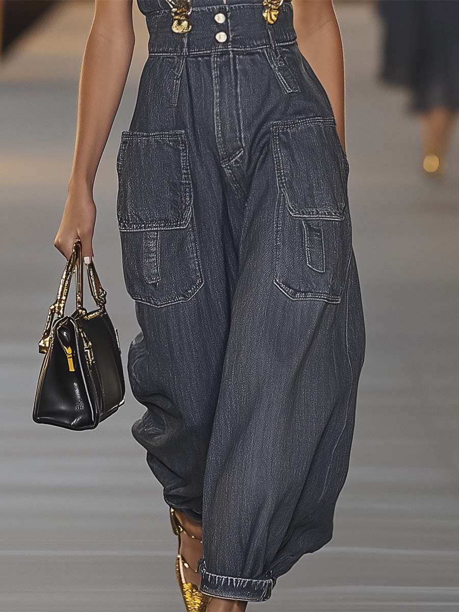 Denim V-Neck Jumpsuit | Women's Casual Overall - 7