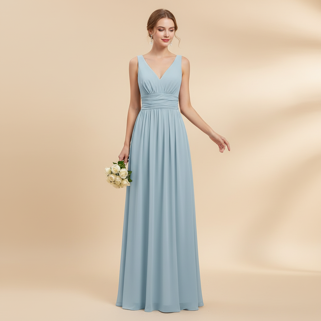 Sleeveless V-Neck Midi Dress for Women Elegant Summer - 1