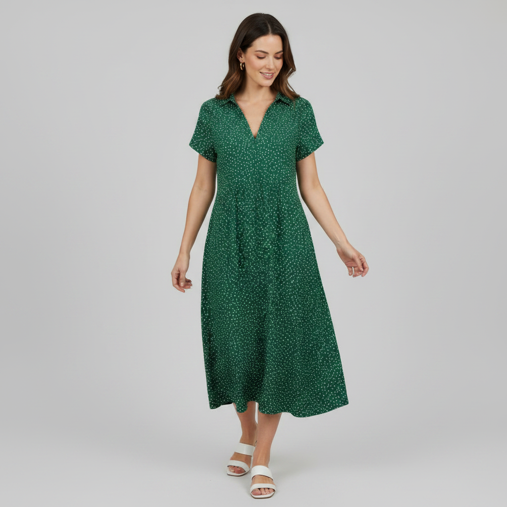 Midi Shirt Dress Women | Elegant Short Sleeve Dress - 3