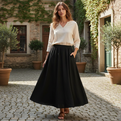 Women's Linen Skirt High Waist Pleated Summer Style - 3