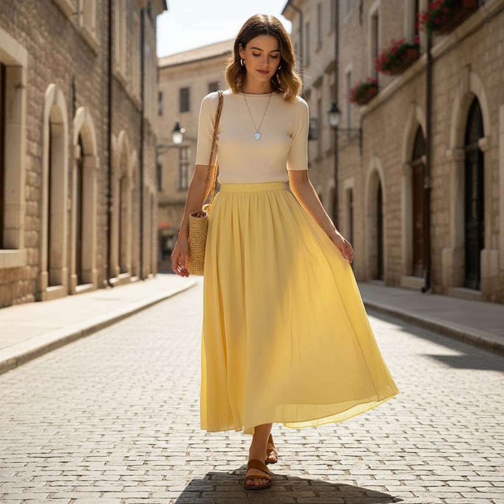 Women's Linen Skirt High Waist Pleated Summer Style - 4