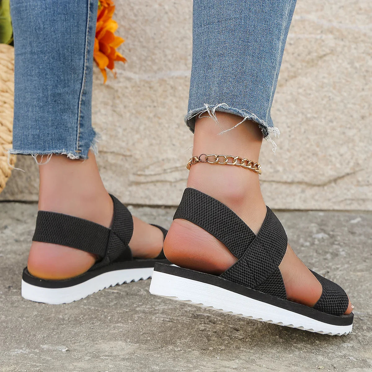 Women's Flat Black Sandals | Comfortable Summer Footwear - 3
