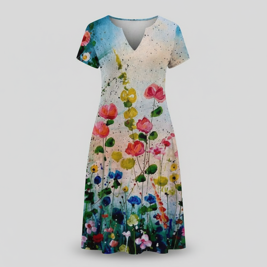 Floral Print Summer Dress | Women's Short Sleeve Dress - 6