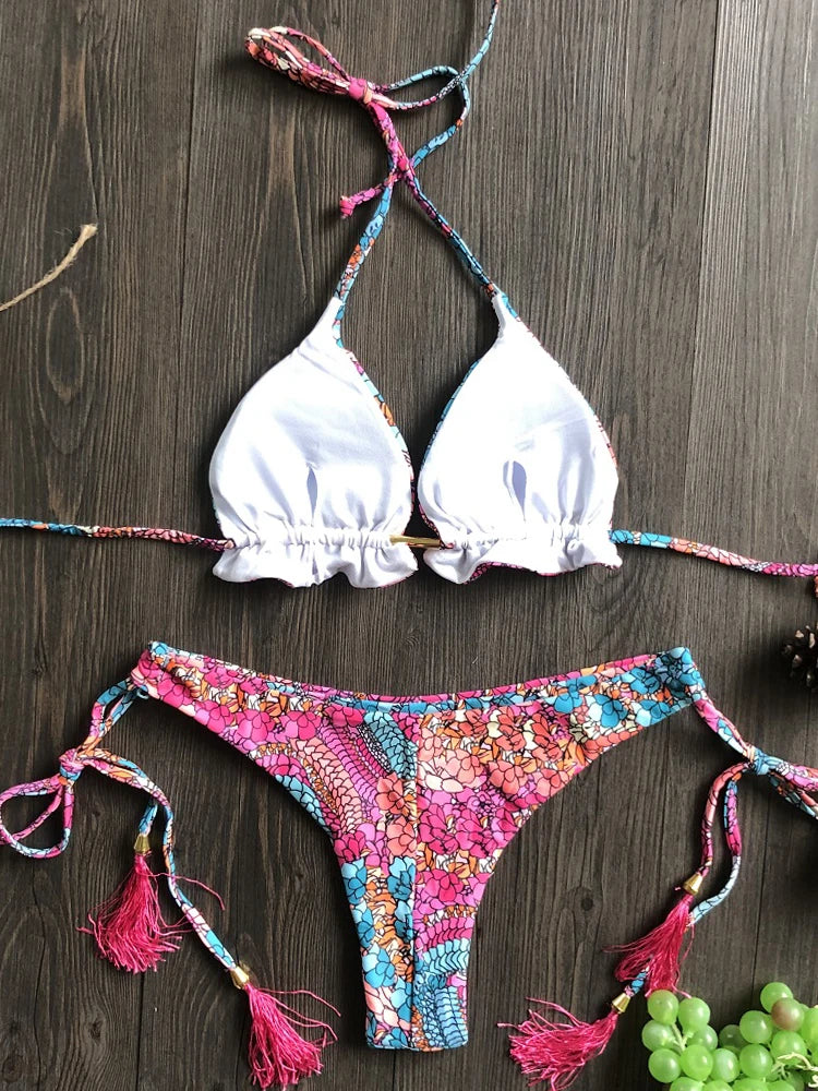 Floral Pattern Push-Up Bikini Set for Women - 4
