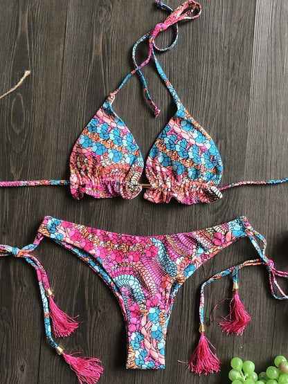 Floral Pattern Push-Up Bikini Set for Women - 5