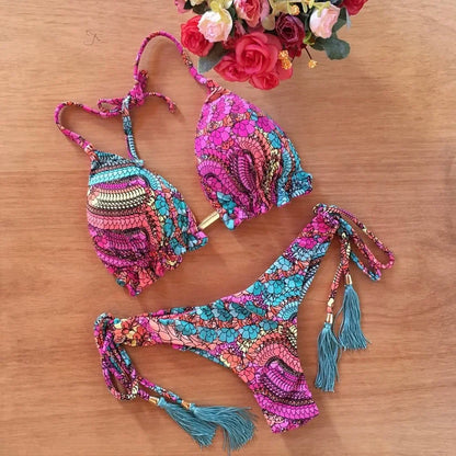 Floral Pattern Push-Up Bikini Set for Women - 7