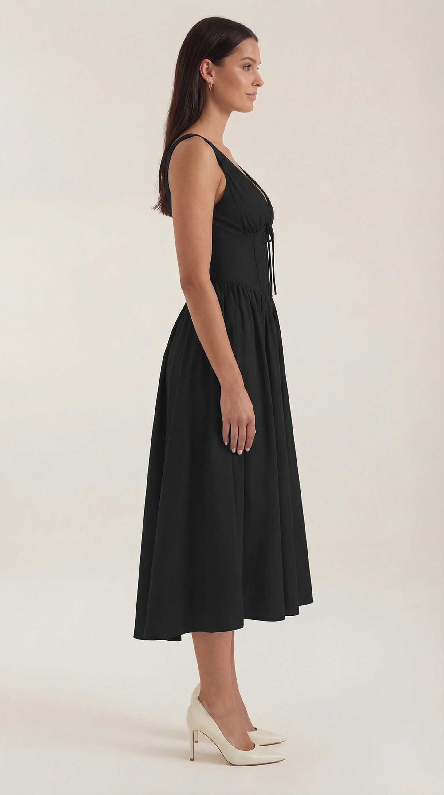 Black Midi Dress | Elegant Women's Summer Wedding Guest Dress - 2