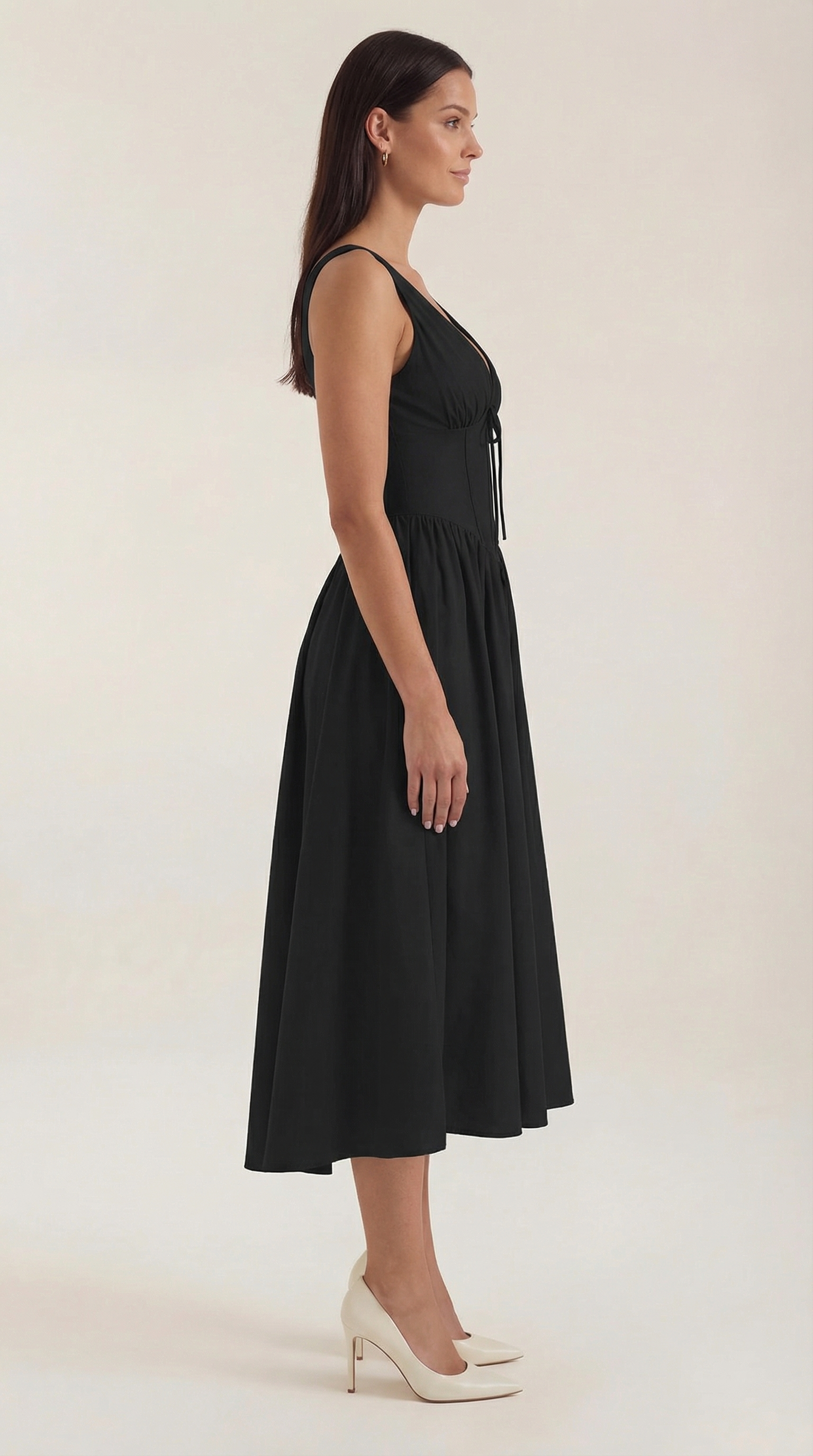 Black Midi Dress | Elegant Women's Summer Wedding Guest Dress - 2