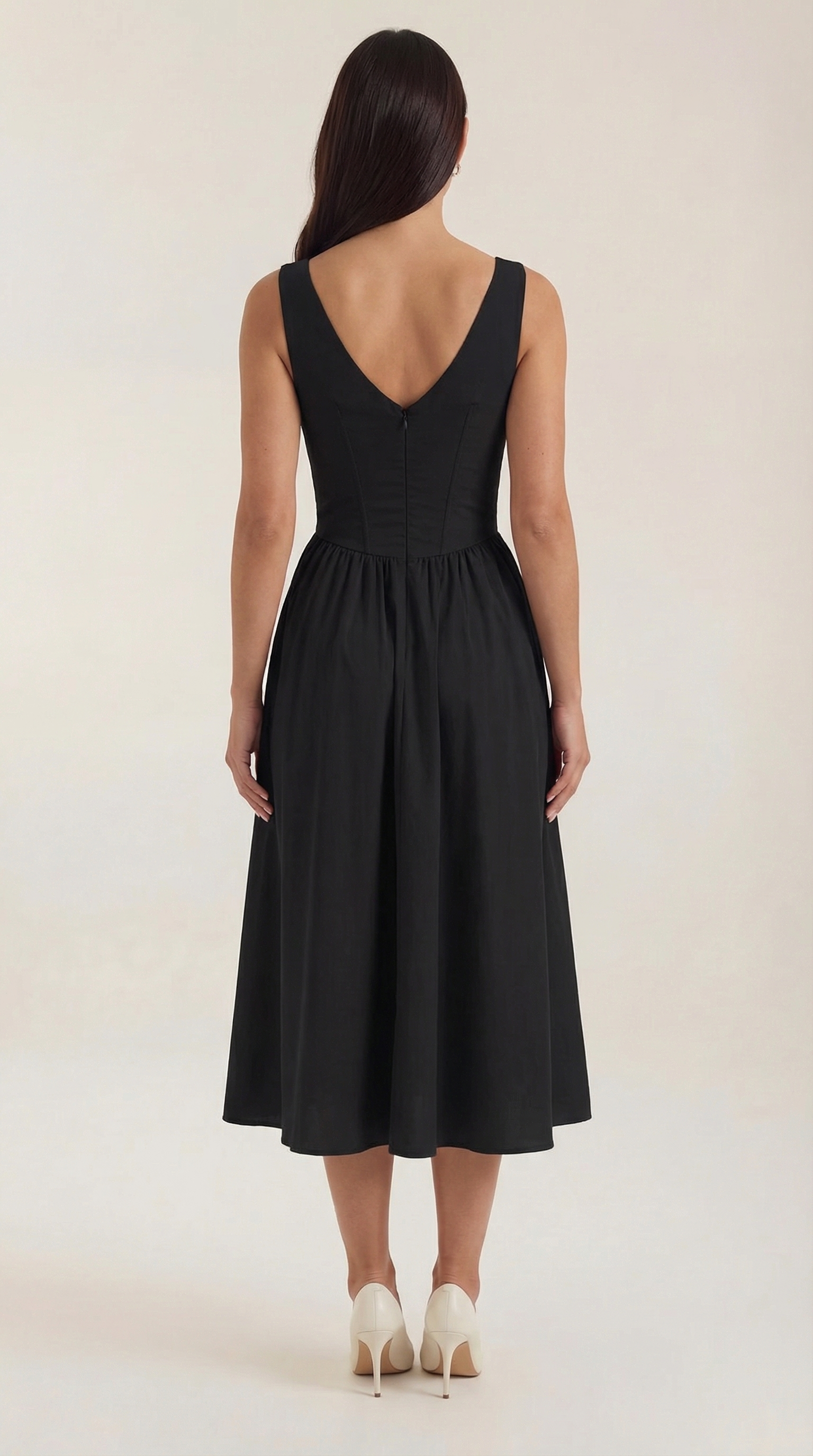 Black Midi Dress | Elegant Women's Summer Wedding Guest Dress - 4