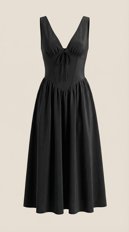 Black Midi Dress | Elegant Women's Summer Wedding Guest Dress - 5