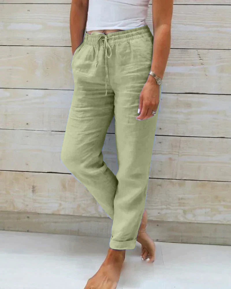 Women's Linen Pants | Lightweight Summer Trousers with Elastic Waist - 4