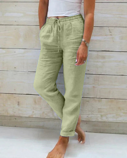 Women's Linen Pants | Lightweight Summer Trousers with Elastic Waist - 4