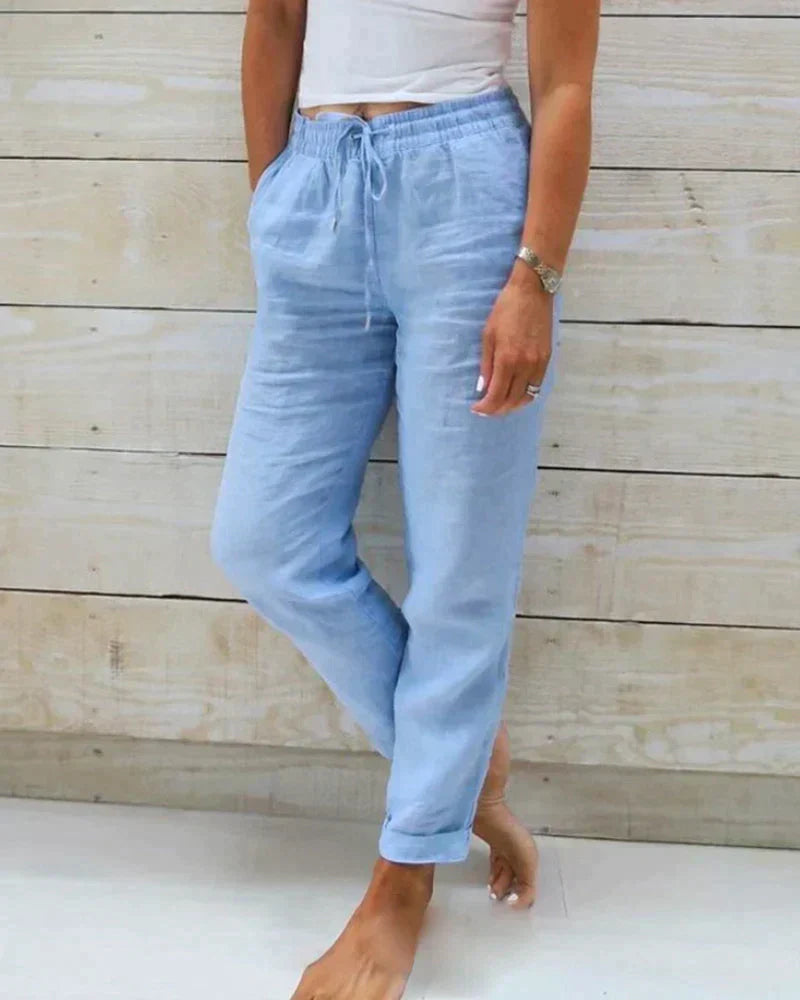 Women's Linen Pants | Lightweight Summer Trousers with Elastic Waist - 6