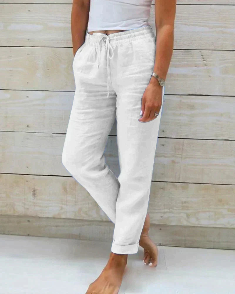 Women's Linen Pants | Lightweight Summer Trousers with Elastic Waist - 8