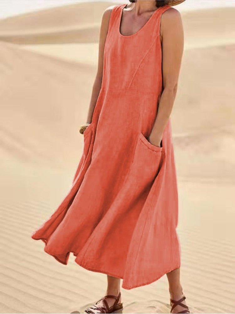 Women's Relaxed Fit Maxi Dress with Pockets | Casual Dress - 4
