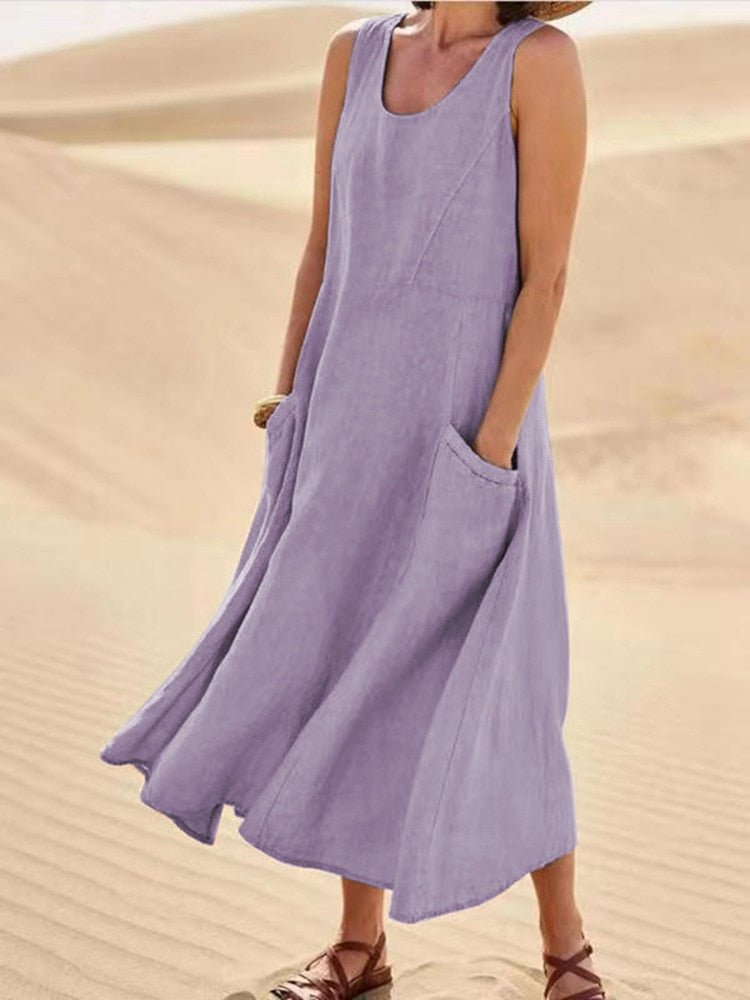 Women's Relaxed Fit Maxi Dress with Pockets | Casual Dress - 6