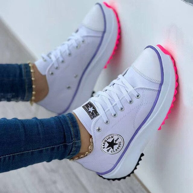 Women's Plateau Sneakers | Casual Thick Sole White Shoes - 1