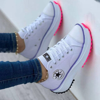 Women's Plateau Sneakers | Casual Thick Sole White Shoes - 1