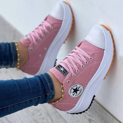 Women's Plateau Sneakers | Casual Thick Sole White Shoes - 2