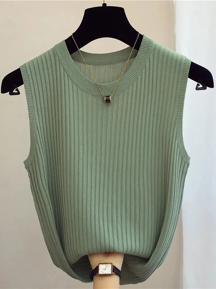 Women's White Tank Top | Sleeveless Knit Camisole - 8