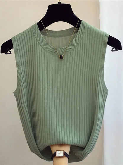 Women's White Tank Top | Sleeveless Knit Camisole - 8