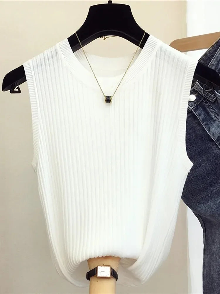 Women's White Tank Top | Sleeveless Knit Camisole - 11