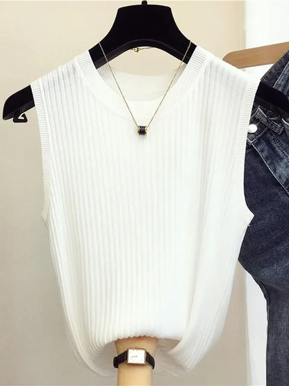 Women's White Tank Top | Sleeveless Knit Camisole - 11