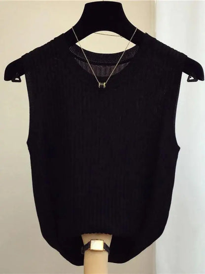 Women's White Tank Top | Sleeveless Knit Camisole - 9