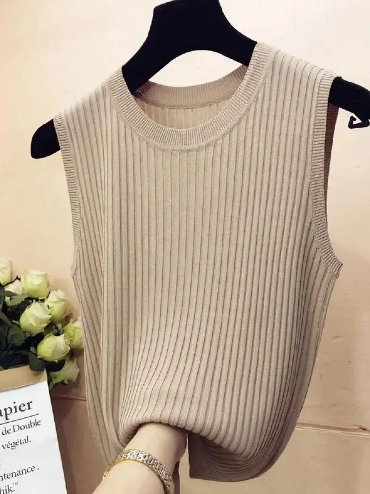 Women's White Tank Top | Sleeveless Knit Camisole - 10