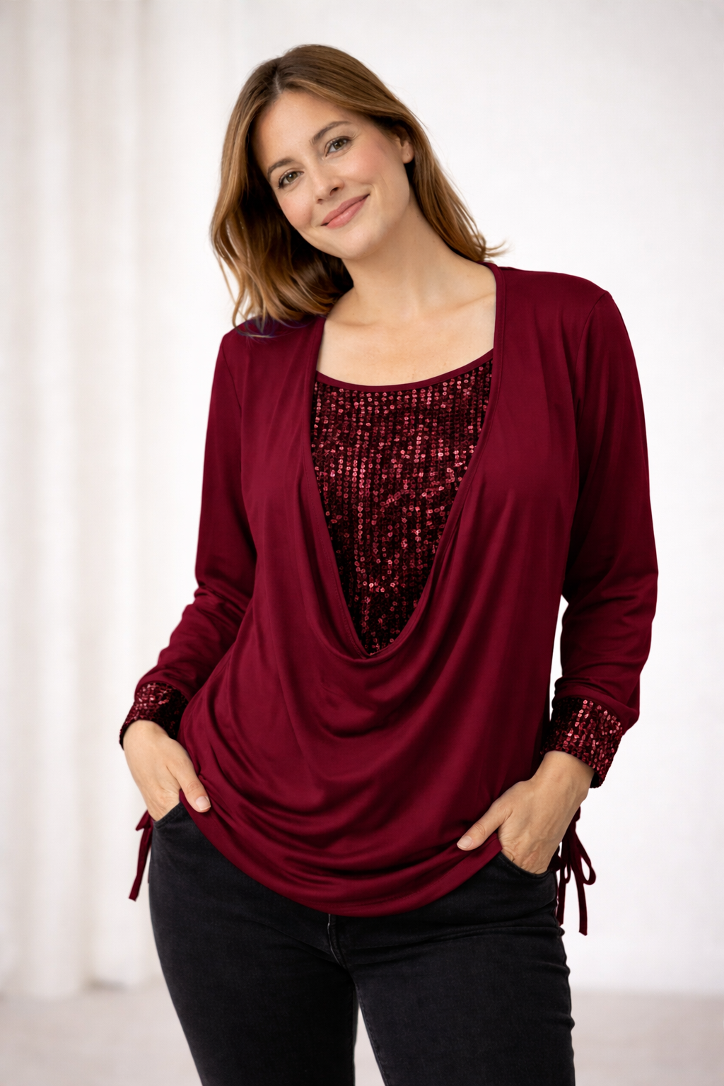 Women's Sequin Top | Long Sleeve Blouse Loose Fit - 4