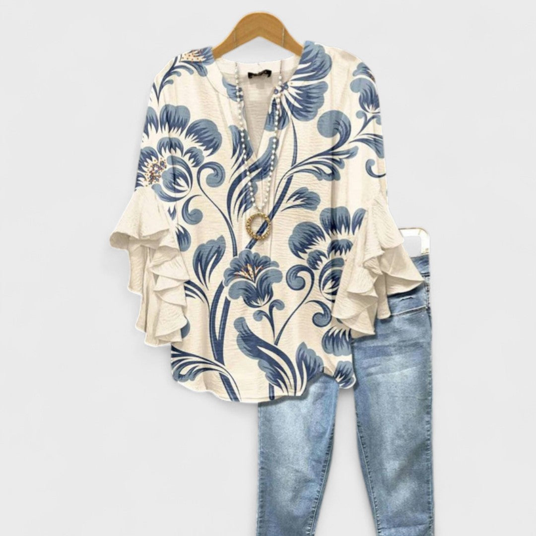 Elegant Women's Blouse | Lightweight Summer Top with Ruffle Sleeves - 1