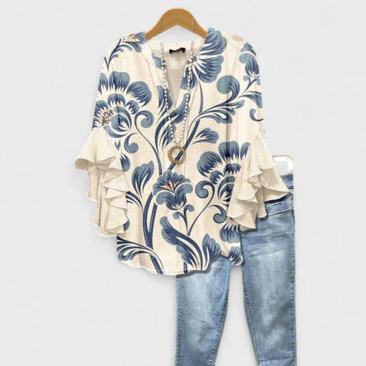 Elegant Women's Blouse | Lightweight Summer Top with Ruffle Sleeves - 1