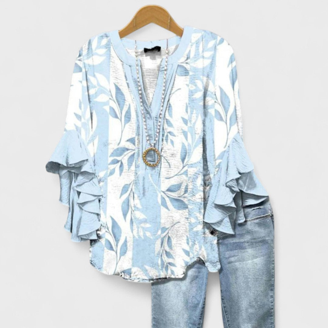 Elegant Women's Blouse | Lightweight Summer Top with Ruffle Sleeves - 2