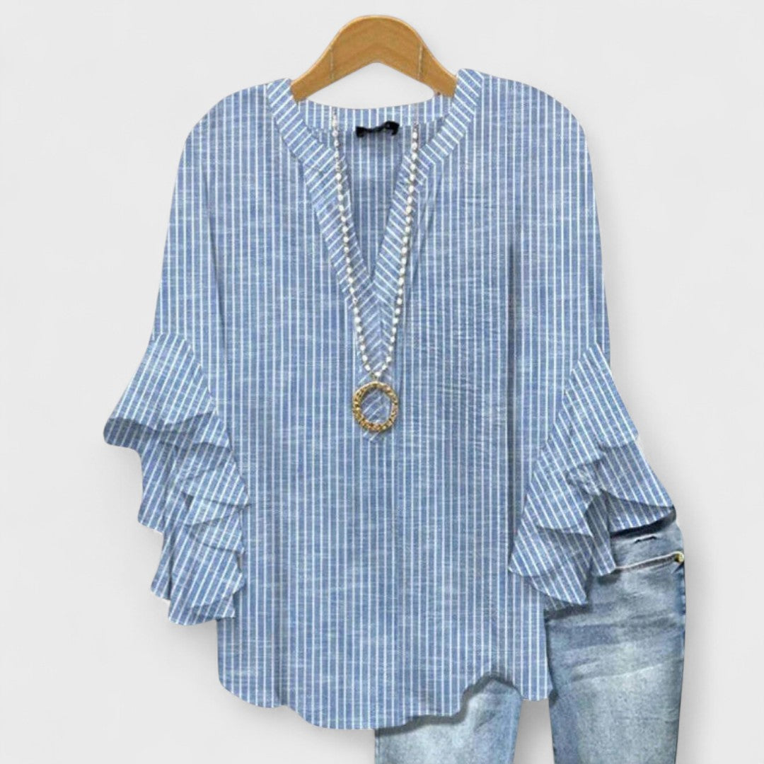 Elegant Women's Blouse | Lightweight Summer Top with Ruffle Sleeves - 3