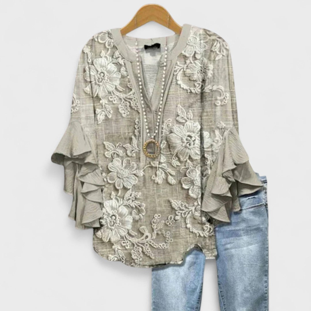 Elegant Women's Blouse | Lightweight Summer Top with Ruffle Sleeves - 8