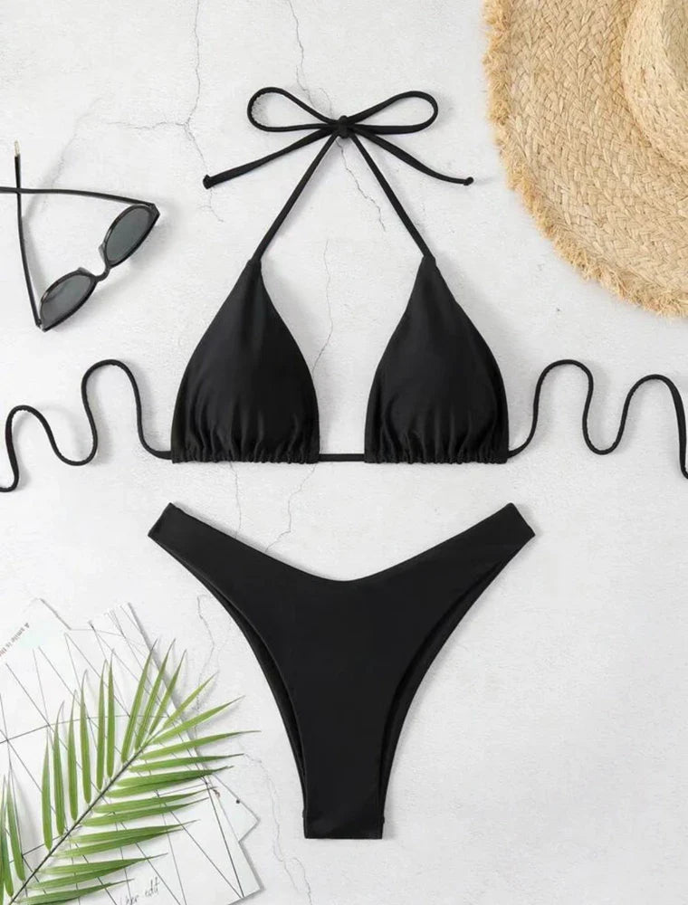 White Bikini Set | Women's Double-Layer Tanga Swimwear - 12
