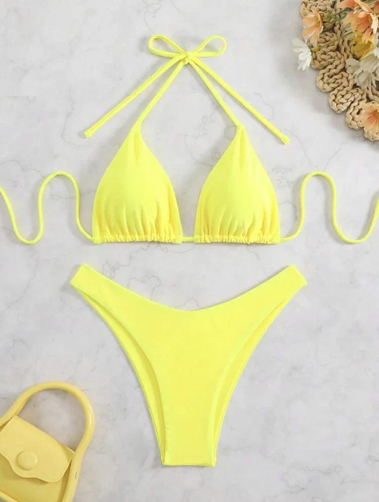 White Bikini Set | Women's Double-Layer Tanga Swimwear - 13
