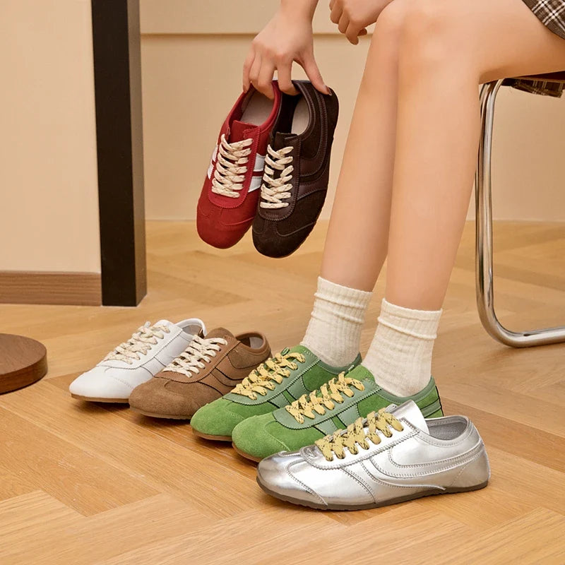 Women's Leather Sneakers | Retro Classic White Casual Shoes - 1