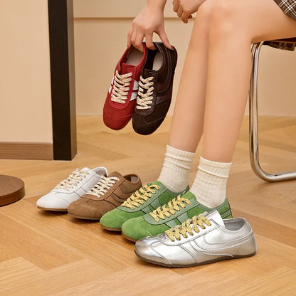 Women's Leather Sneakers | Retro Classic White Casual Shoes - 1