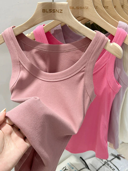 Women's Elastic White Tank Top | Classic Summer Camisole - 1