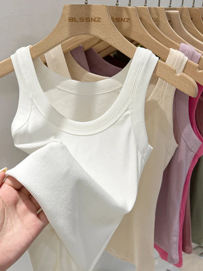Women's Elastic White Tank Top | Classic Summer Camisole - 3