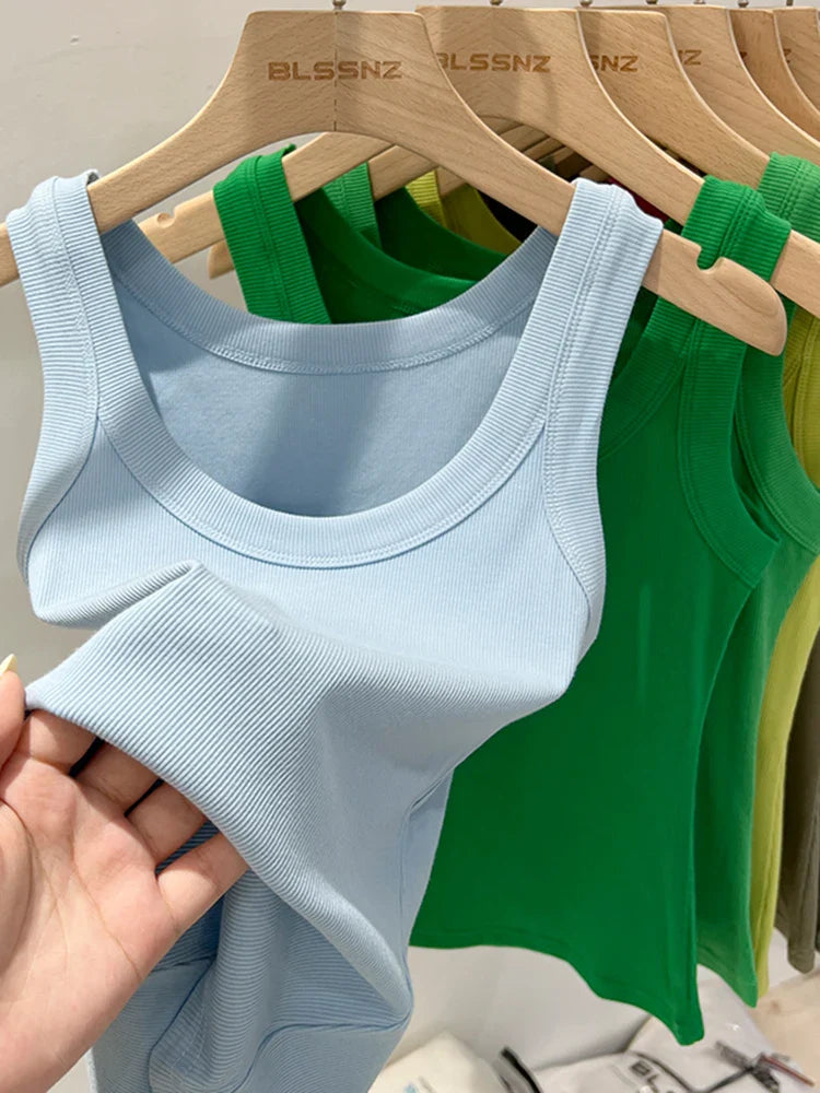 Women's Elastic White Tank Top | Classic Summer Camisole - 4