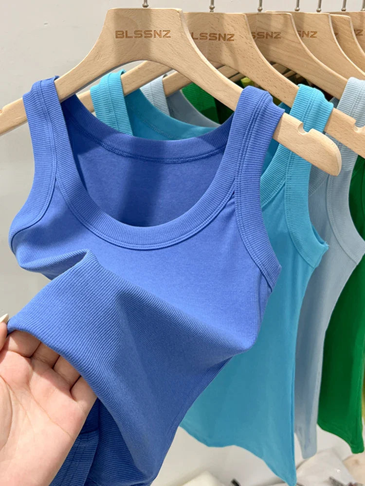 Women's Elastic White Tank Top | Classic Summer Camisole - 6