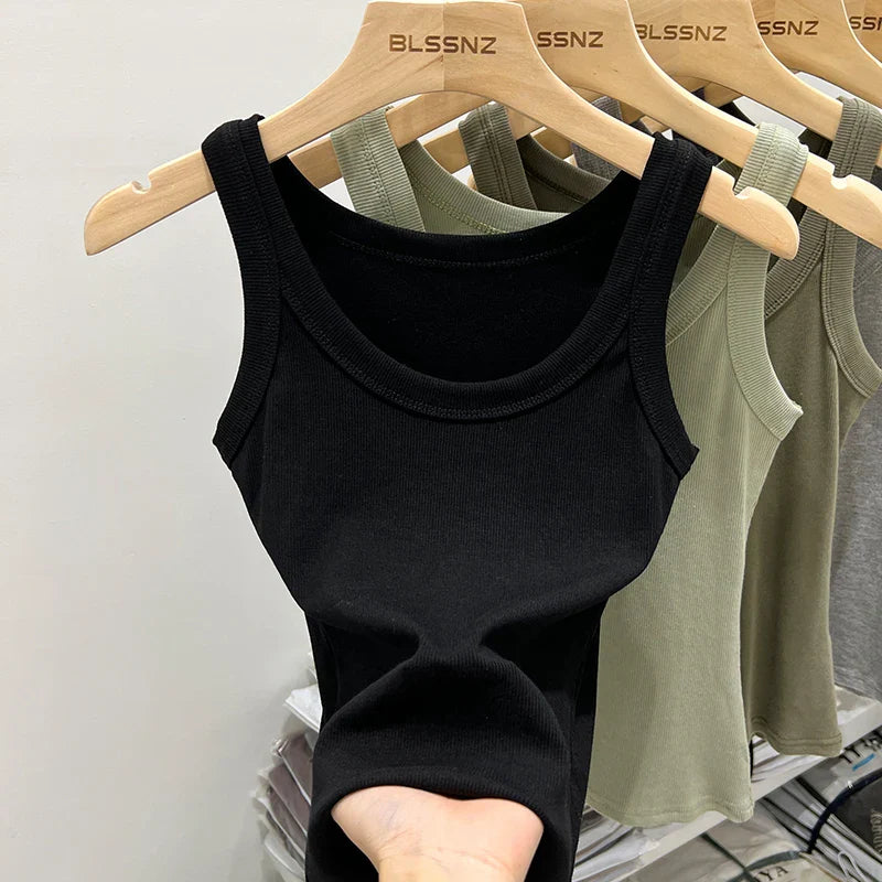 Women's Elastic White Tank Top | Classic Summer Camisole - 8